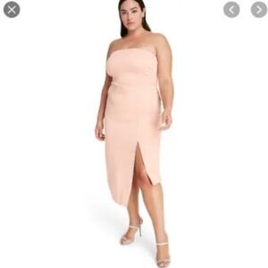 Cushnie x target Dress Asymmetrical Blush Pink Strapless Side-Slit midi sexy
